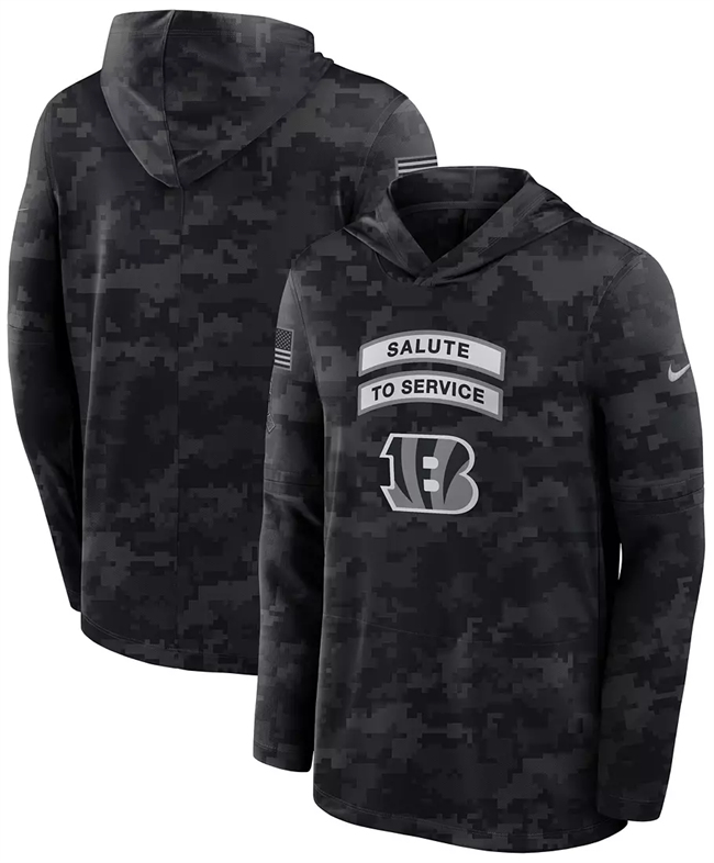 Men's Black Cincinnati Bengals 2026 Salute to Service Sideline Lightweight Hoodie Dri-FIT Long Sleeve Top